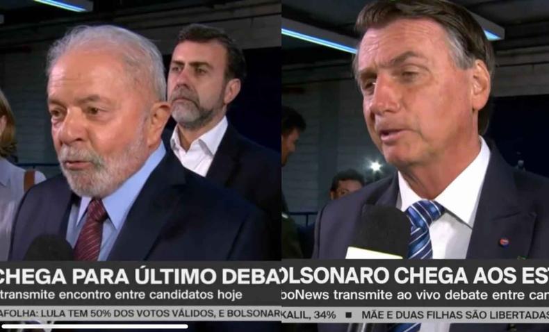 Candidatos chegaram aos estúdios da Tv Globo(foto: Tv Globo/Reprodução) Montagem: Lula x Bolsonaro