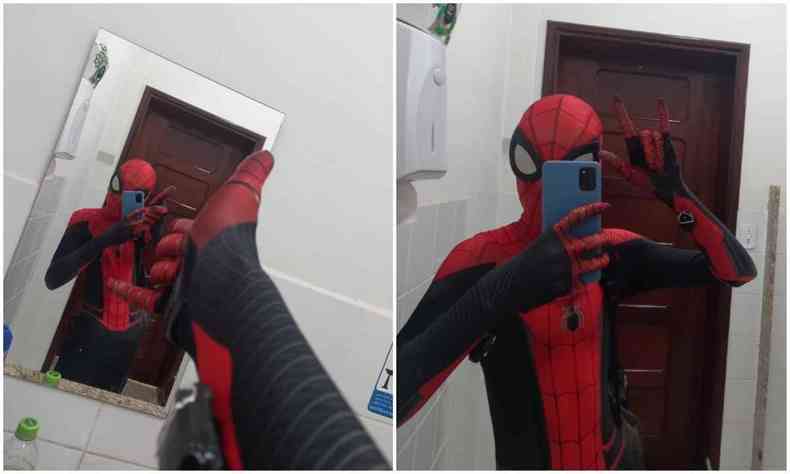 Adolescente se veste de Homem-Aranha e tira foto no banheiro