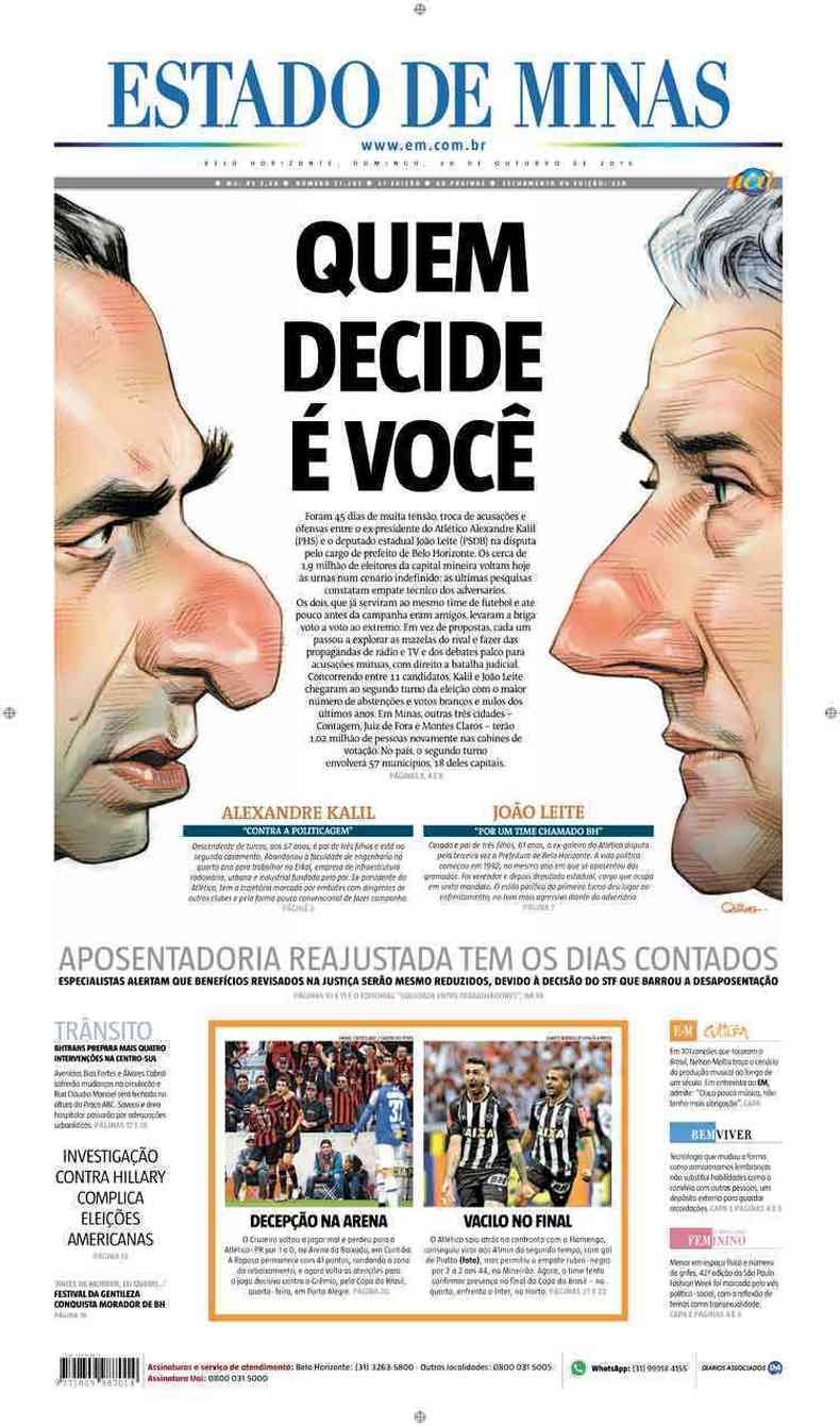 Confira a Capa do Jornal Estado de Minas do dia 30/10/2016
