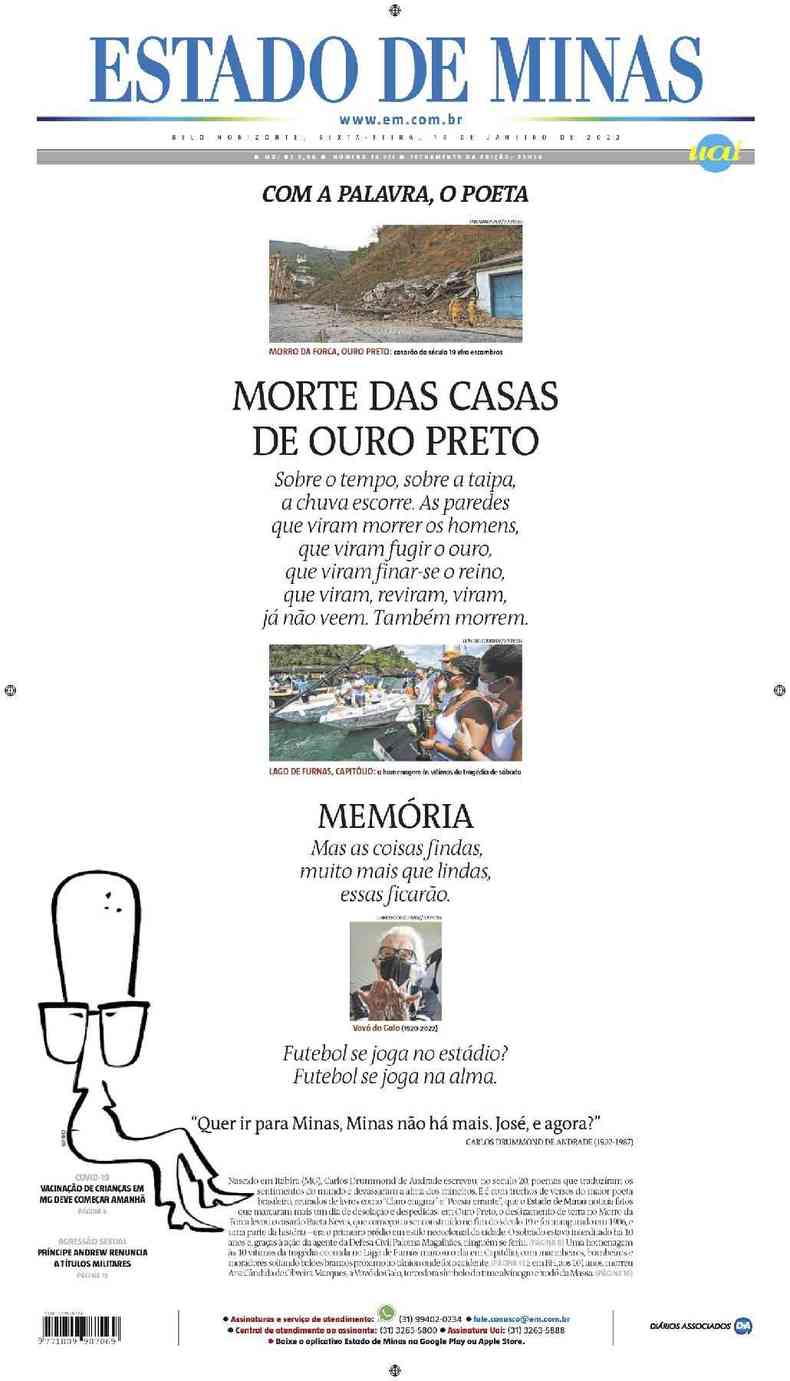 Confira a Capa do Jornal Estado de Minas do dia 14/01/2022
