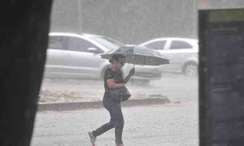 mulher se protegendo da chuva forte 