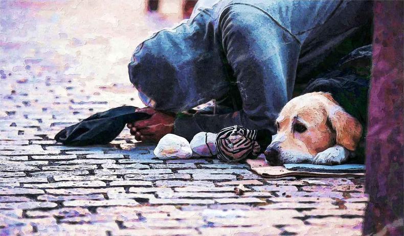 Morador de rua e um cachorro