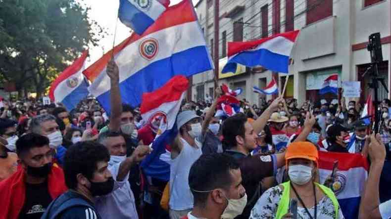 Protestos no Paraguai ocorrem em meio ao pior momento da crise provocada pela pandemia no pas(foto: Reproduo/Twitter)