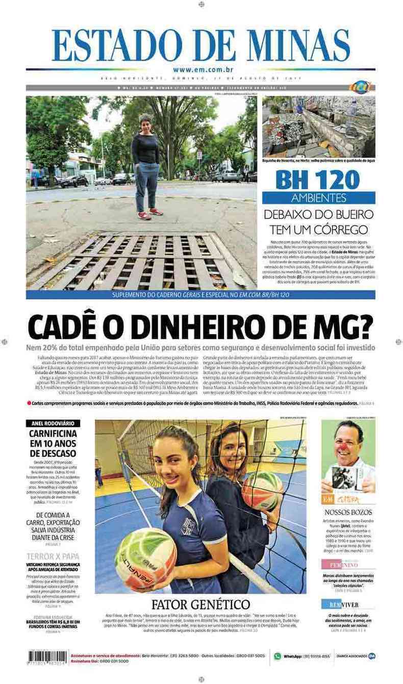 Confira a Capa do Jornal Estado de Minas do dia 27/08/2017