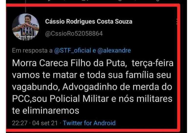 Alexandre de Moraes foi atacado por ex-PM de Minas Gerais no Twitter