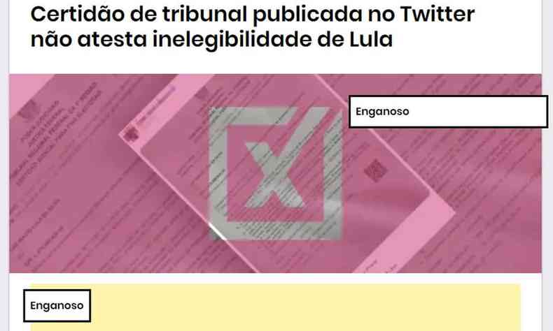 Certido publicada no Twitter no atesta inelegibilidade de Lula