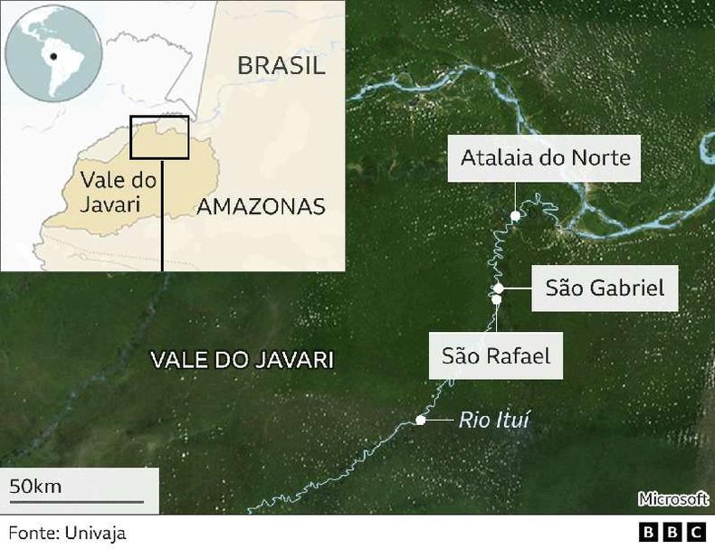 Mapa da região do Vale do Javari(foto: Unijava) Mapa da região do Vale do Javari