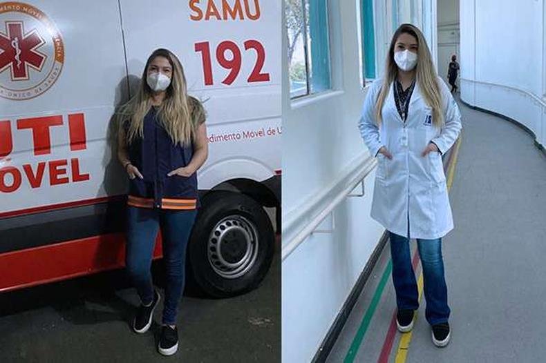 Carol Teixeira no trabalho samu / hospital(foto: Arquivo Pessoal) Carol Teixeira no trabalho samu / hospital