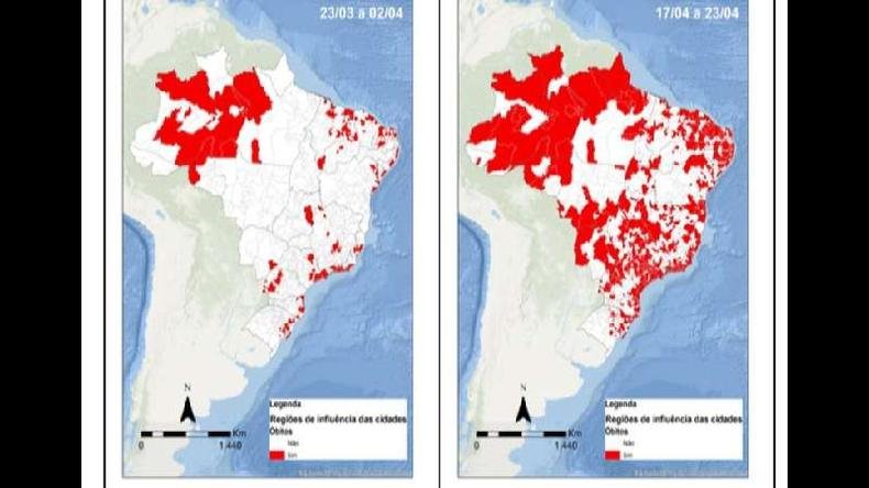 Presen�a de �bitos por COVID sa�de segundo o REGIC 2018/IBGE 2020(foto: Reprodu��o)