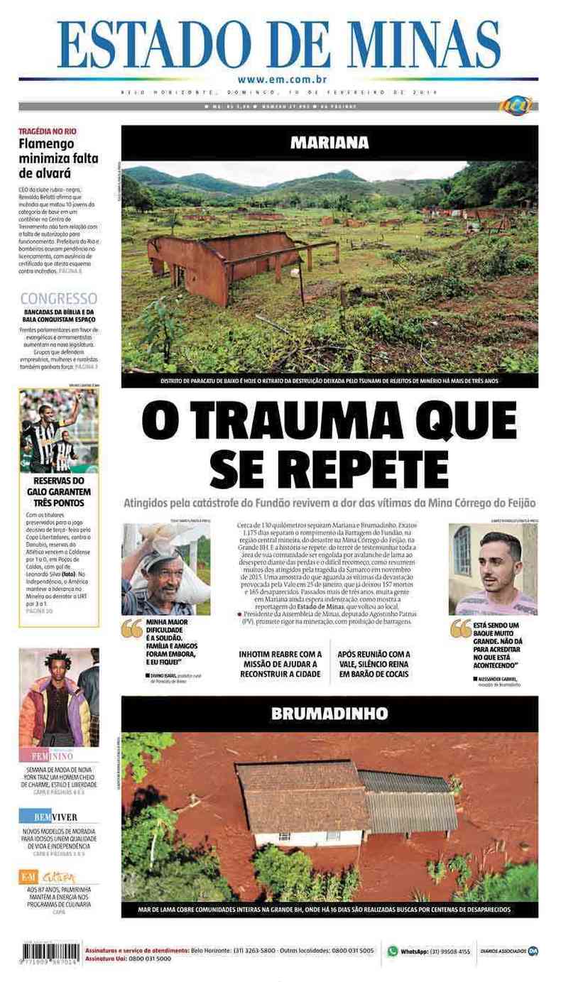 Confira a Capa do Jornal Estado de Minas do dia 10/02/2019(foto: Estado de Minas)