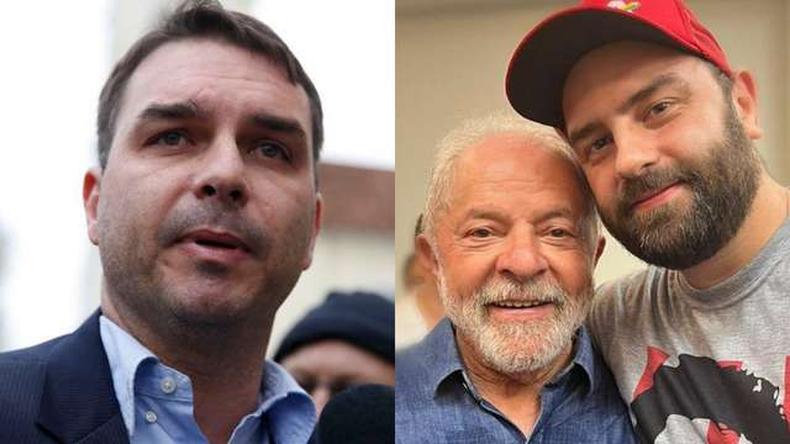 Montagem de foto com Flavio Bolsonaro e Lula com Luis Claudio