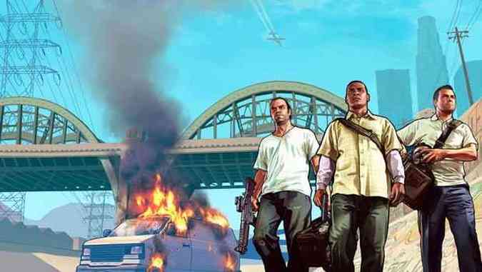 Trevor, Franklin e Michael em ao: manaco, malandro e ex-assaltante profissiobnal so personagens do Grand Theft Auto 5(foto: Rockstar/Divulgao)