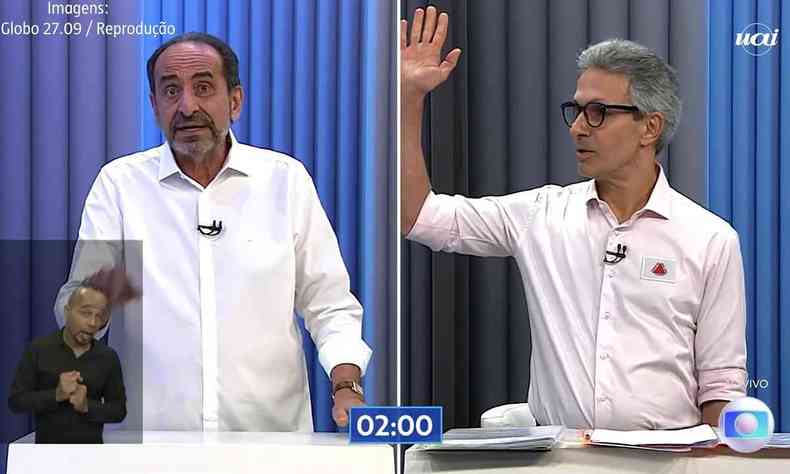 Alexandre Kalil e Romeu Zema durante debate na Rede Globo