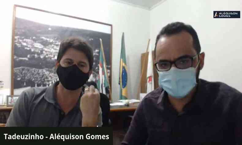 Prefeito Tadeu Filipe Fernandes de Abreu (PSC) e o vice Alquison Gomes Mendes (PSC), em live(foto: Reproduo de Vdeo/Prefeitura de Capelinha)