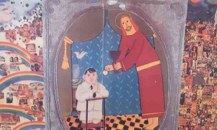 Jesus e menino ajoelhado em quadro de Konstantin