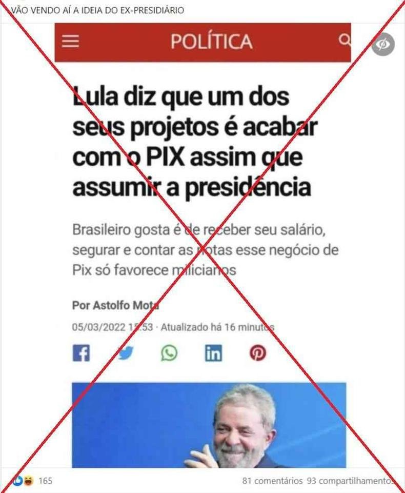 Captura de tela feita em 8 de mar�o de 2022 de uma publica��o no Facebook 