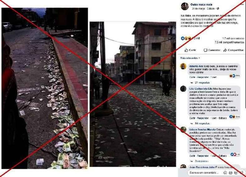 Captura de tela feita em 14 de abril de 2020 mostra imagens publicadas no Facebook