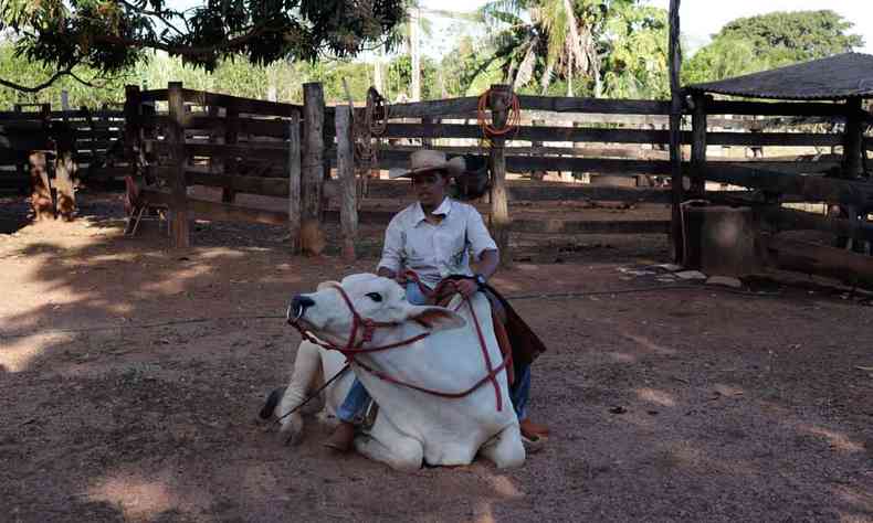 Rancho So Jorge, EM POCON (mt), jovem pantaneiro faz exibio para visitantes