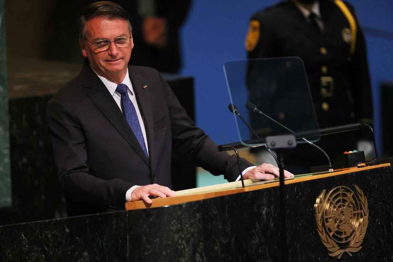 Bolsonaro discursando na ONU