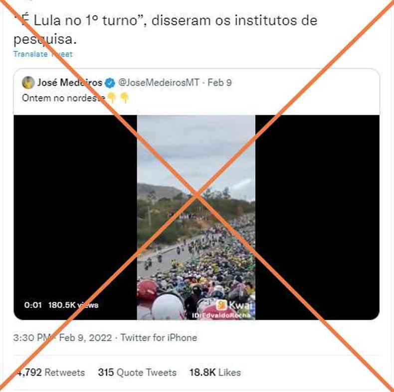 Captura de tela feita em 10 de fevereiro de 2022 de uma publicao no Twitter