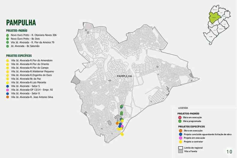Mapa com obras previstas na Regional Pampulha- PBH