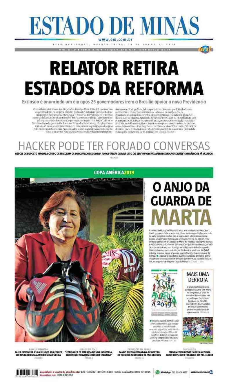 Confira a Capa do Jornal Estado de Minas do dia 13/06/2019(foto: Estado de Minas)
