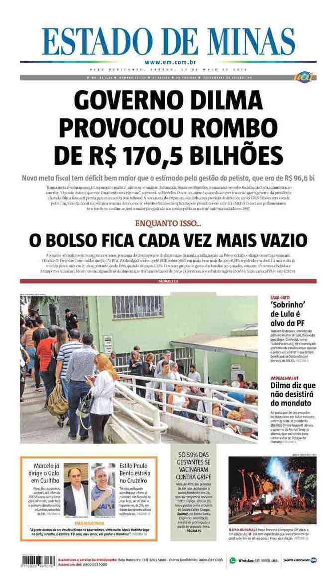 Confira a Capa do Jornal Estado de Minas do dia 21/05/2016