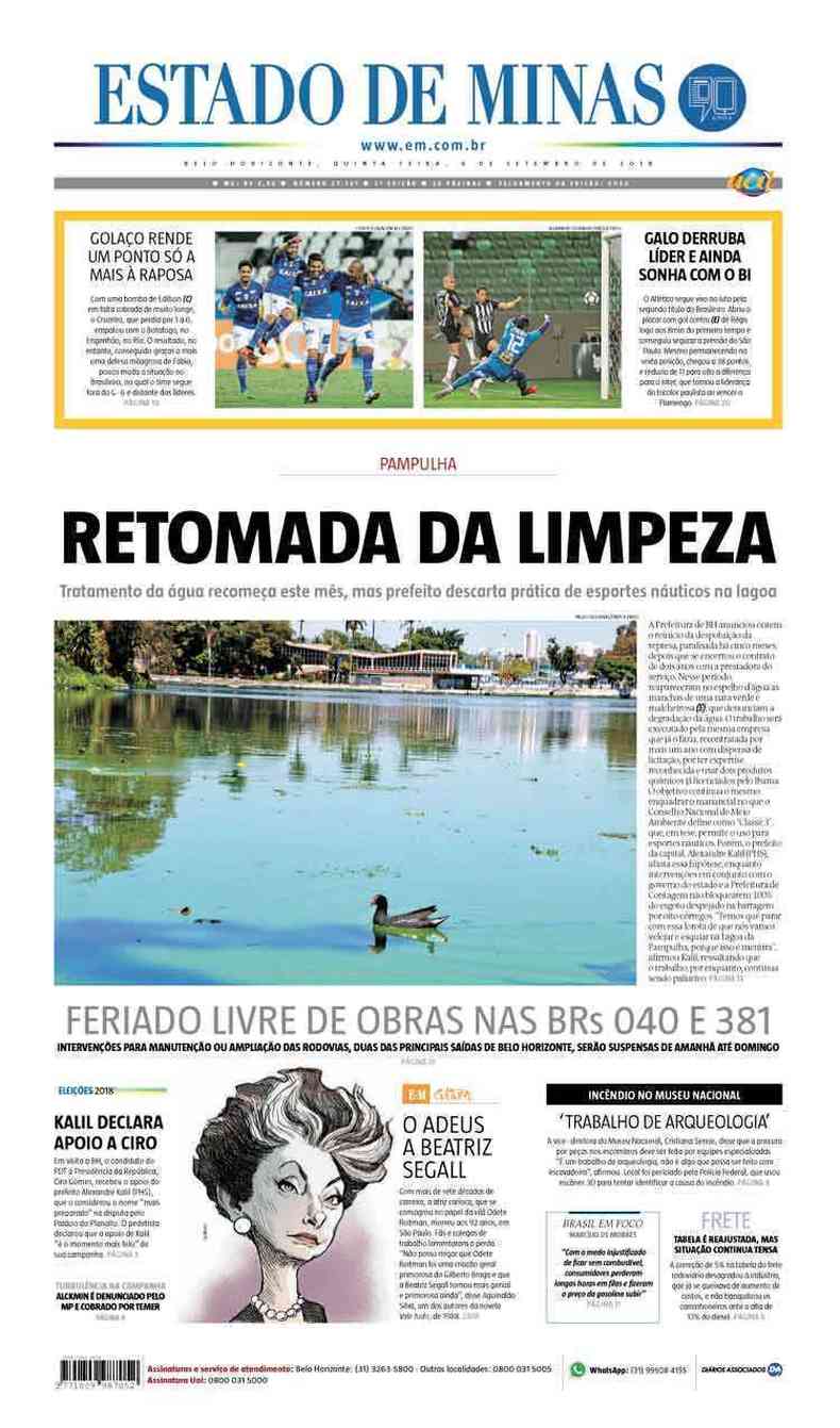 Confira a Capa do Jornal Estado de Minas do dia 06/09/2018(foto: Estado de Minas)