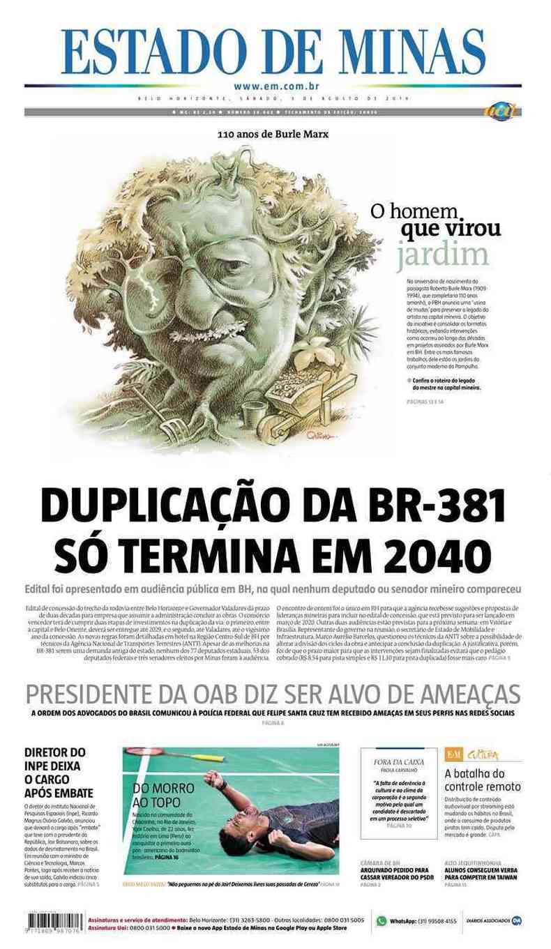 Confira a Capa do Jornal Estado de Minas do dia 03/08/2019(foto: Estado de Minas)