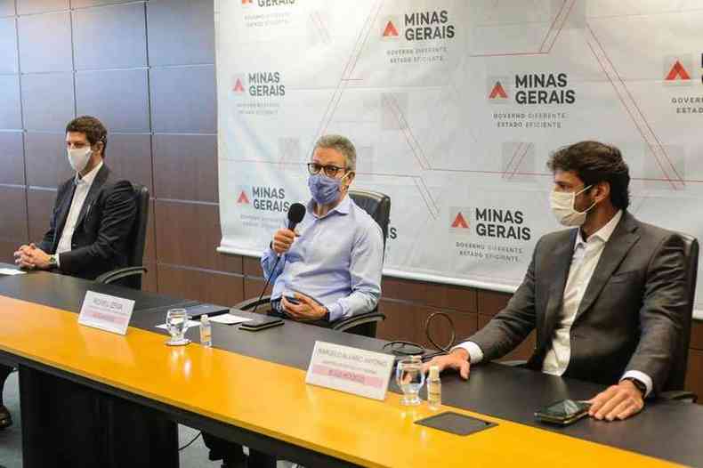 Ricardo Salles, Romeu Zema e Marcelo lvaro Antnio anunciaram a assinatura do acordo e concederam entrevista coletiva na Cidade Administrativa