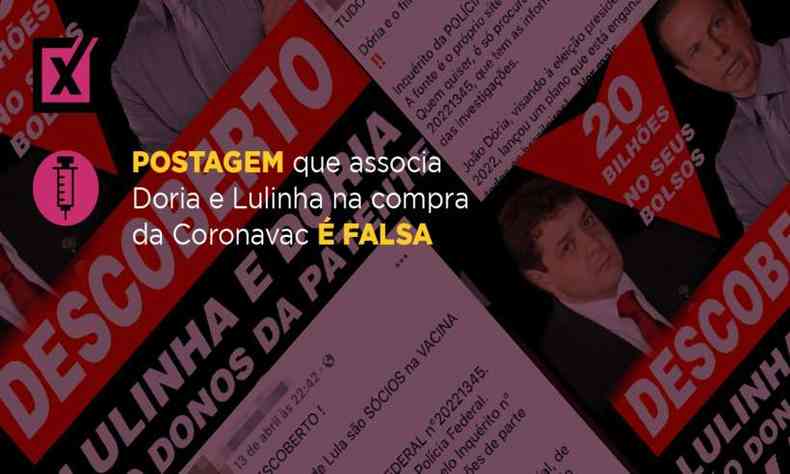 Publicao que afirmava que Joo Doria e Fbio Luiz Lula da Silva eram scios  falsa(foto: Divulgao/Projeto Comprova)