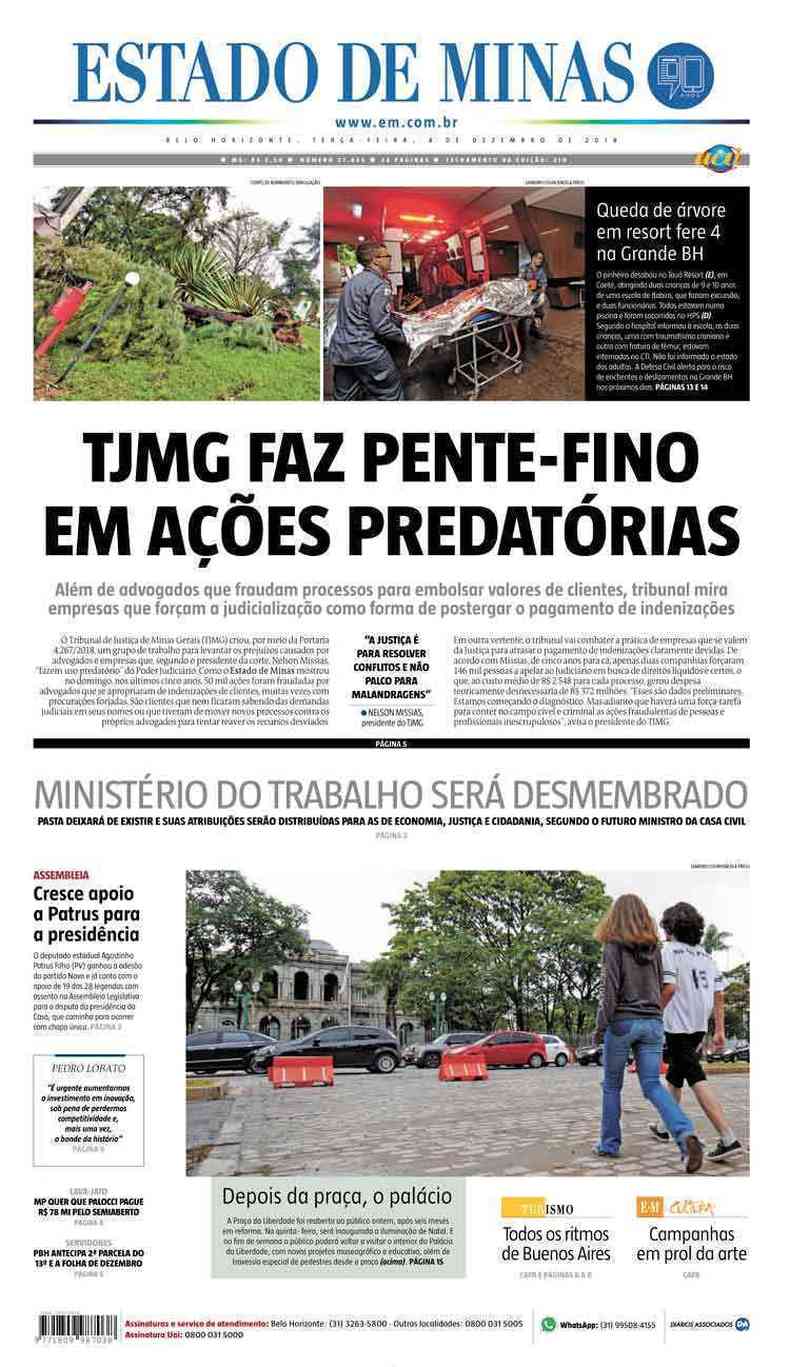 Confira a Capa do Jornal Estado de Minas do dia 04/12/2018(foto: Estado de Minas)