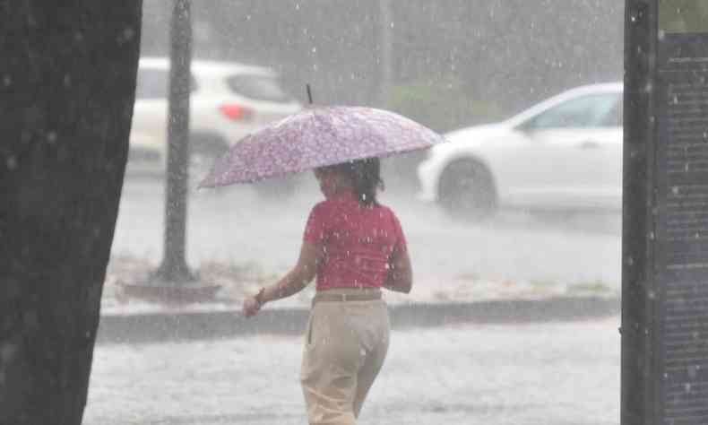 Imagem de uma pessoa andando sob a chuva em Belo Horizonte