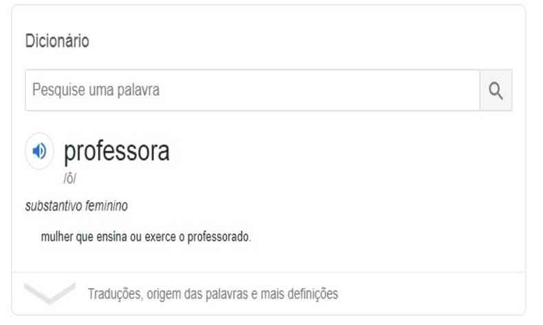 Diferença na definição de professor e professora no Google