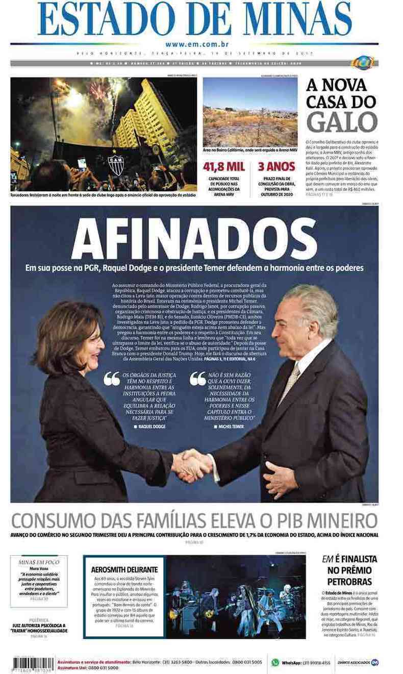 Confira a Capa do Jornal Estado de Minas do dia 19/09/2017