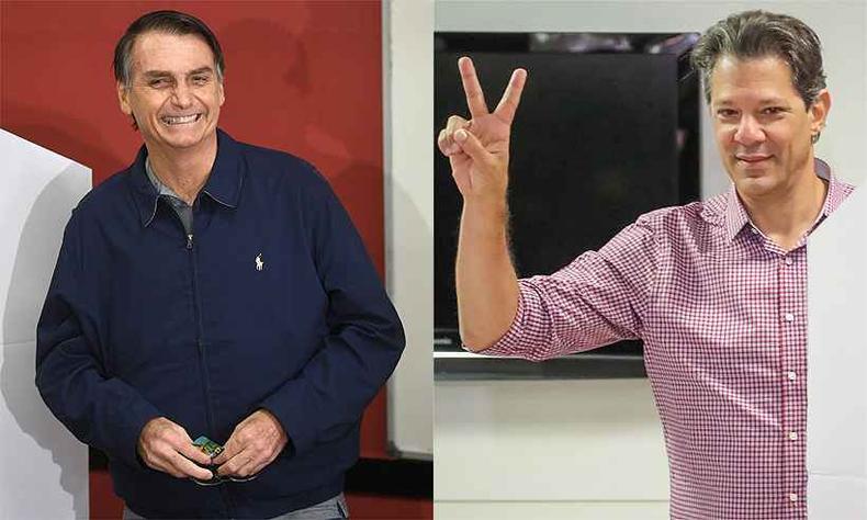 Jair Bolsonaro (PSL) e Fernando Haddad (PT) vão disputar segundo turno em eleição presidencial(foto: Ricardo Stuckert/Fotos Publicas/Divulgacao ) Jair Bolsonaro (PSL) e Fernando Haddad (PT) vão disputar segundo turno em eleição presidencial(foto: Ricardo Stuckert/Fotos Publicas/Divulgacao )