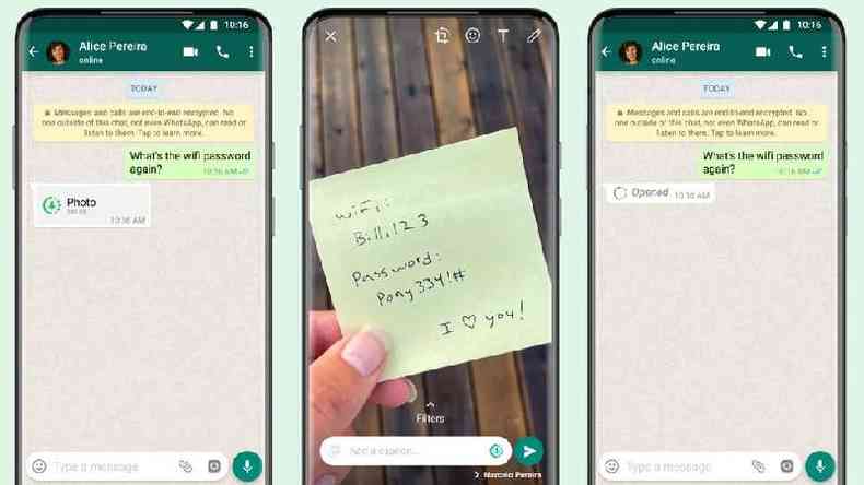 Aplicativo agora permitirá que seus usuários façam com que as fotos ou vídeos que enviam a seus contatos desapareçam depois de vistas pela primeira vez(foto: WhatsApp)
