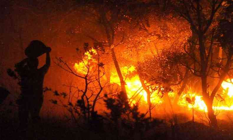 Incndio precisou ser combatido madrugada adentro(foto: Leandro Couri/EM/D.A. Press)