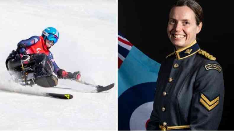 Na imagem  esquerda, Shona compete nos Jogos Paralmpicos. Na direita ela est com uniforme da fora area.