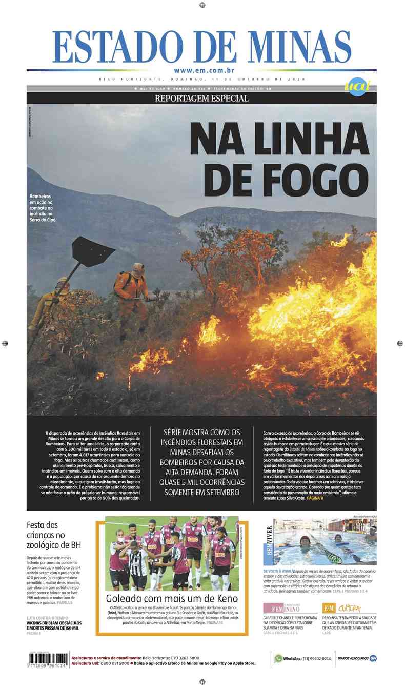 Confira a Capa do Jornal Estado de Minas do dia 11/10/2020(foto: Estado de Minas)