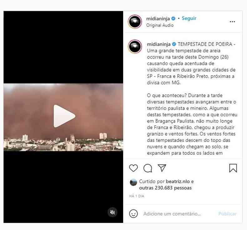 Captura de tela feita em 27 de setembro de 2021 de uma publicao no Instagram ( . / )