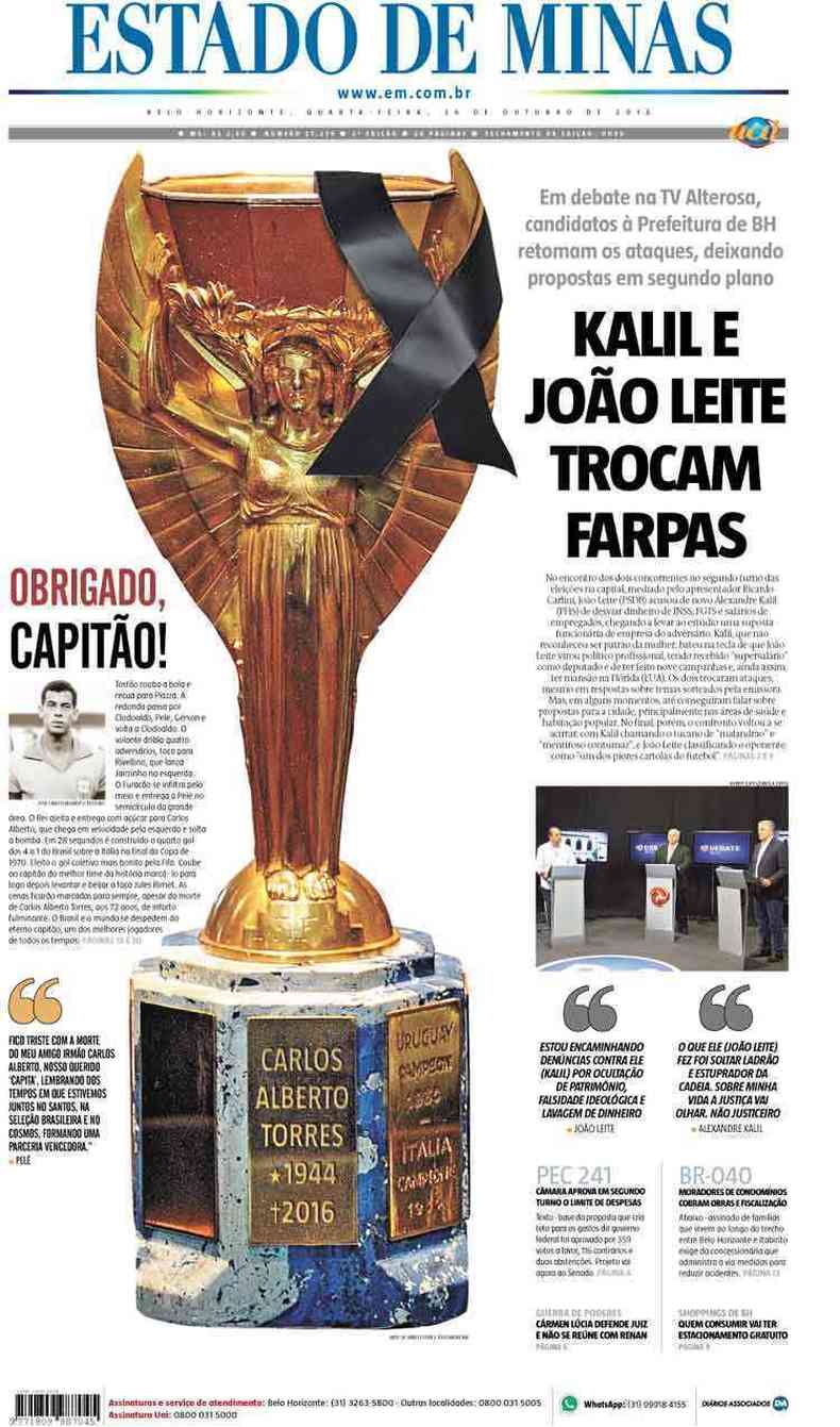 Confira a Capa do Jornal Estado de Minas do dia 26/10/2016