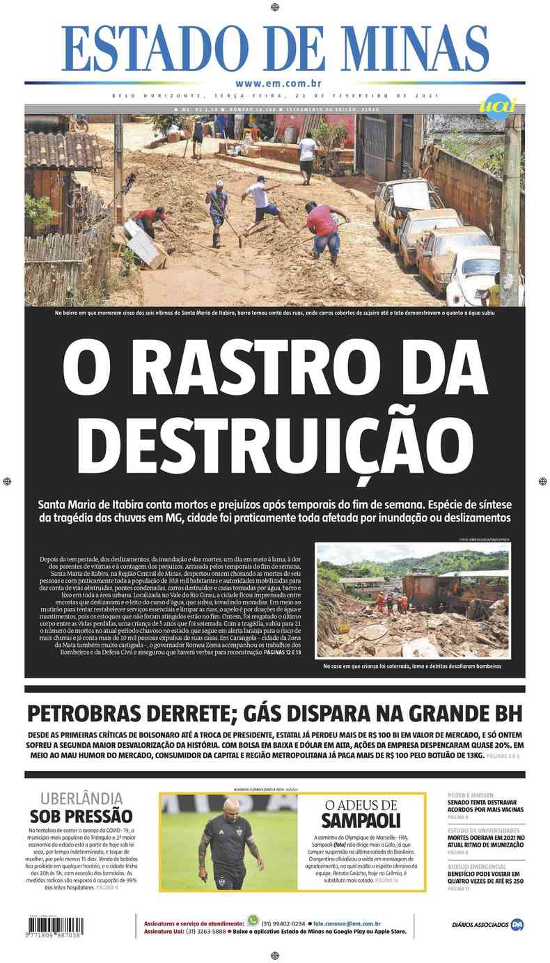 Confira a Capa do Jornal Estado de Minas do dia 23/02/2021(foto: Estado de Minas)