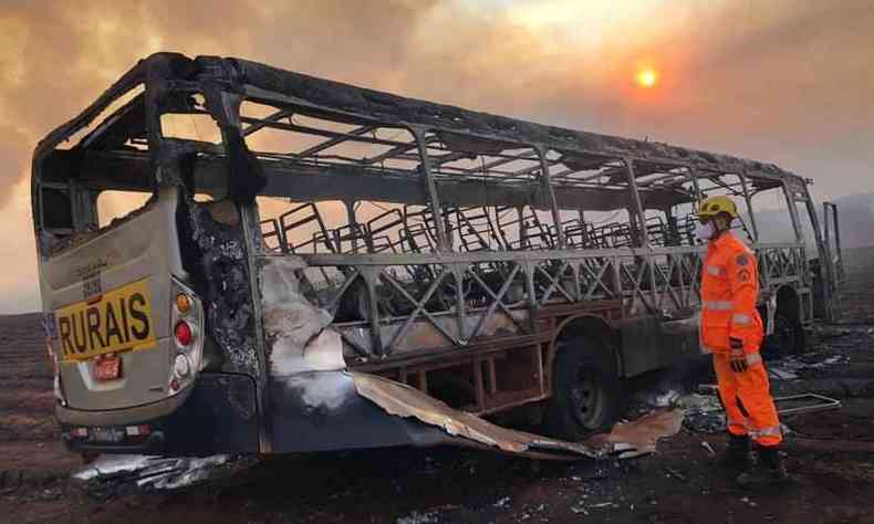 O veculo tambm foi destrudo pelo fogo(foto: Divulgao/CBMG)