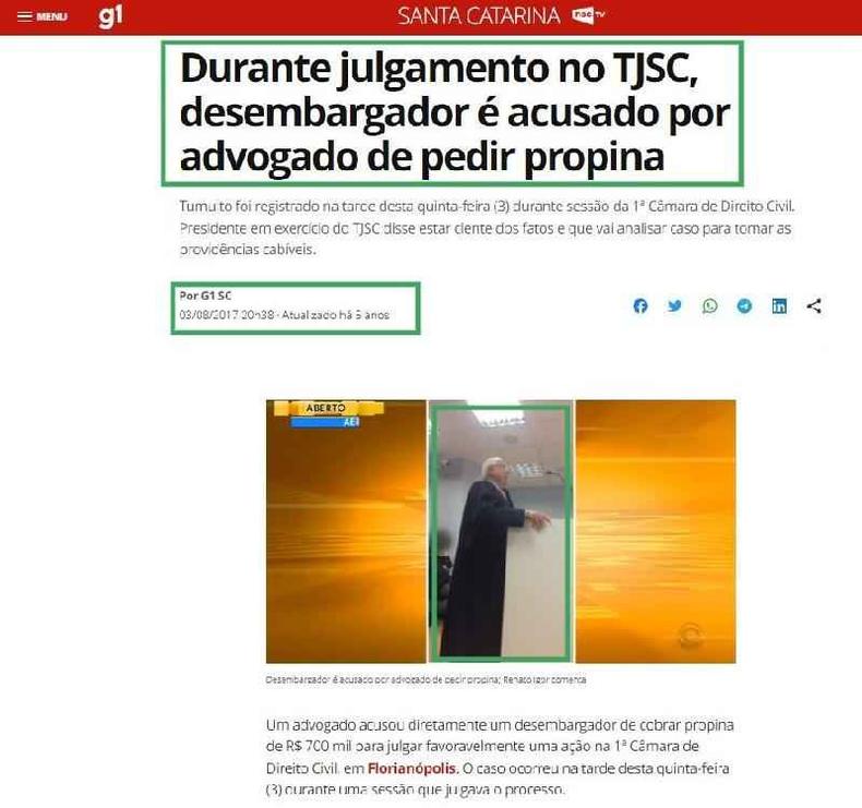 Captura de tela feita em 13 de abril de 2023 de uma notcia publicada pelo g1 em 3 de agosto de 2017
