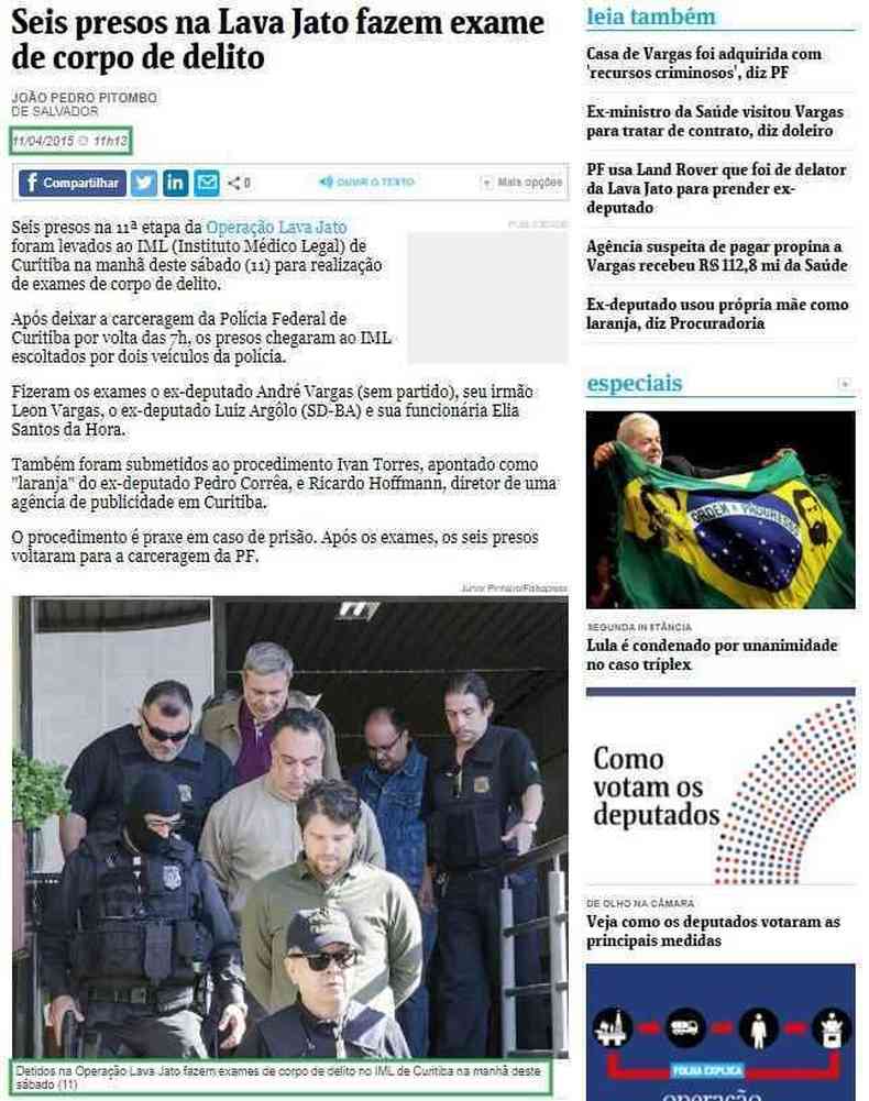 Captura de tela feita em 14 de setembro de 2021 de uma reportagem no site do jornal Folha de S. Paulo ( . / )