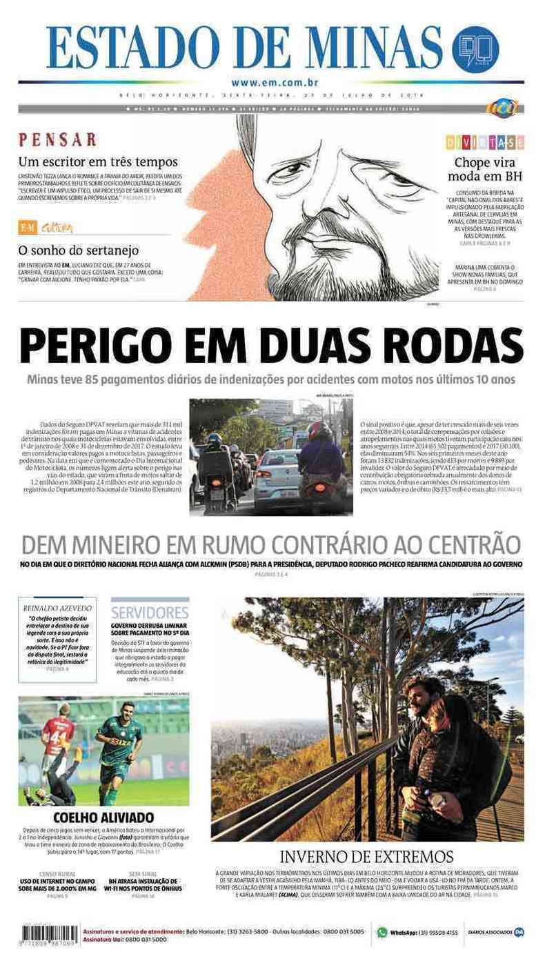 Confira a Capa do Jornal Estado de Minas do dia 27/07/2018