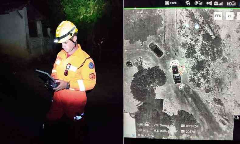 Bombeiros usam drone que captura imagens térmicas para continuar a procura durante a noite(foto: Corpo de Bombeiros/Divulgação)