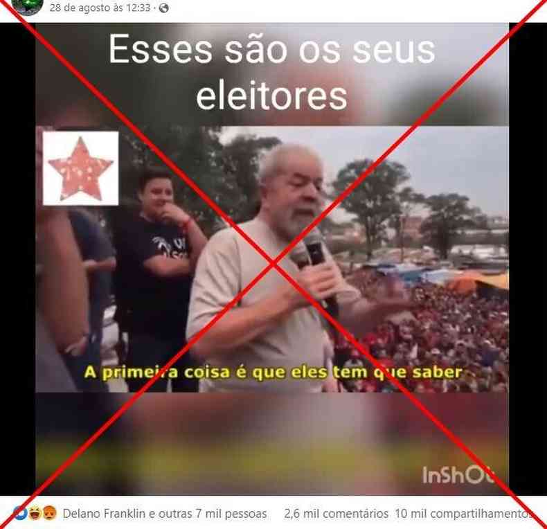 Captura de tela feita em 31 de agosto de 2022 de uma publicao no Facebook 