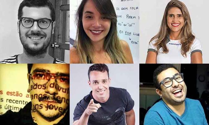 Professores de redação de Minas dão dicas para a nota 1000 (esq. para direita/cima para baixo): Rafael Reis, Isabella Nazar, Aline Medeiros, Marcelo Batista, Alison Leal e Márcio Augusto. Professores de redação de Minas dão dicas para a nota 1000 (esq. para direita/cima para baixo): Rafael Reis, Isabella Nazar, Aline Medeiros, Marcelo Batista, Alison Leal e Márcio Augusto.